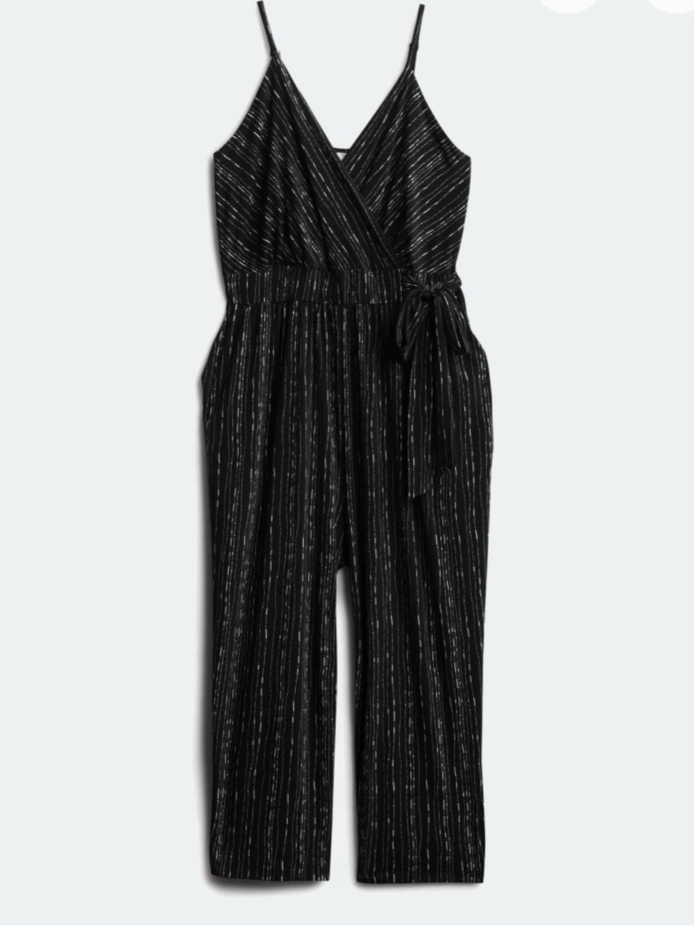 Kaileigh Black Metallic-Striped Wrap Jumpsuit